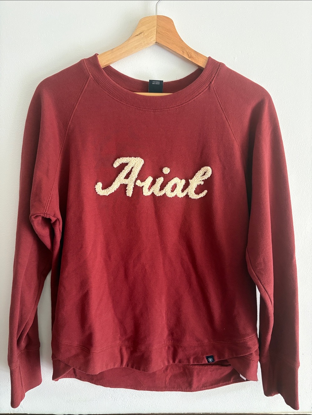 Arial Women’s Maroon Crewneck Sweater with Sherpa Script